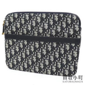 Dior Oblique Clutch Blue Jacquard Canvas Zip Clutch Case Shoulder Bag CD